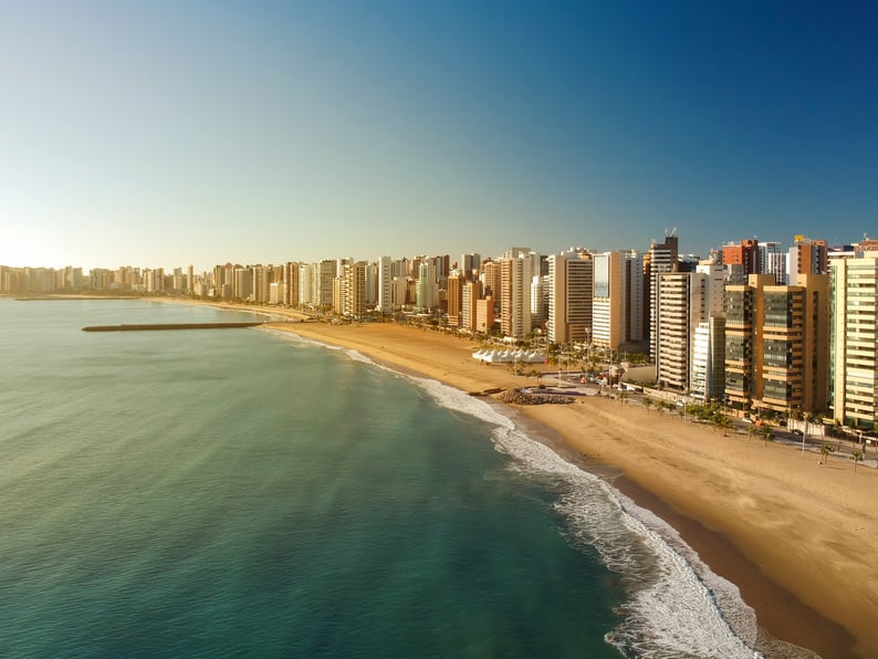 Aerial view of Fortaleza city Beach, Ceara, Brazil.